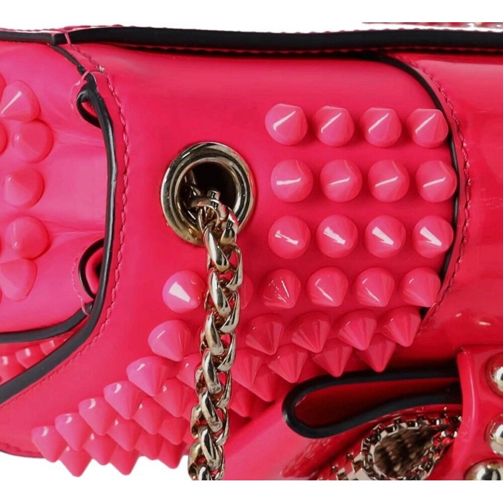 Preloved Christian Louboutin Hot Pink Leather Spiked Sweet Charity Crossbody Bag - Picture 3 of 8